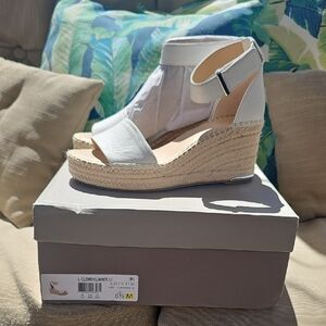 Franco Sarto White Leather Clemens Espadrille Wedge Sandals